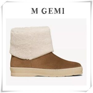 M Gemi The Elvira Fur Shearling Cuff Bootie in Camel Tan Size 37 / US 7